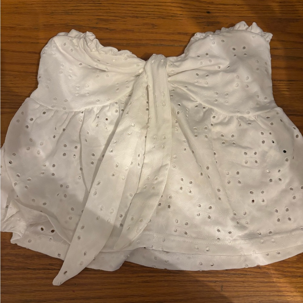 white strapless top